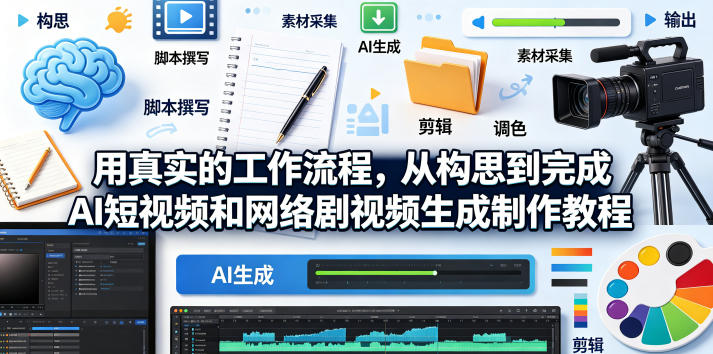 用真实的工作流程,从构思到完成AI短视频和网络剧视频生成制作教程-中英字幕-蜗牛学社