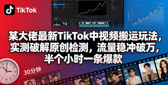某大佬最新TikTok中视频搬运玩法，实测破解原创检测，流量稳冲破万，半个小时一条爆款-蜗牛学社