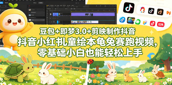 豆包＋即梦3.0+剪映制作抖音小红书儿童绘本龟兔赛跑视频，零基础小白也能轻松上手-蜗牛学社