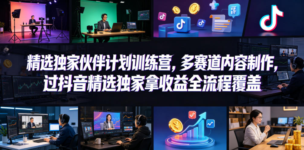 小豁食堂精选独家伙伴计划训练营，多赛道内容制作，过抖音精选独家拿收益全流程覆盖-蜗牛学社