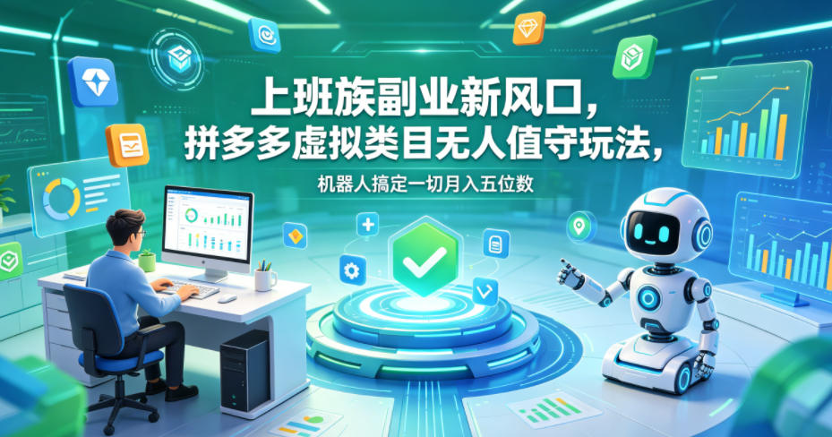 上班族副业新风口，拼多多虚拟类目无人值守玩法，机器人搞定一切月入五位数【揭秘】-蜗牛学社
