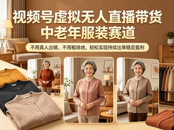 视频号虚拟无人直播带货中老年服装赛道,不用真人出镜、不用租场地,轻松实现持续出单稳定盈利-蜗牛学社