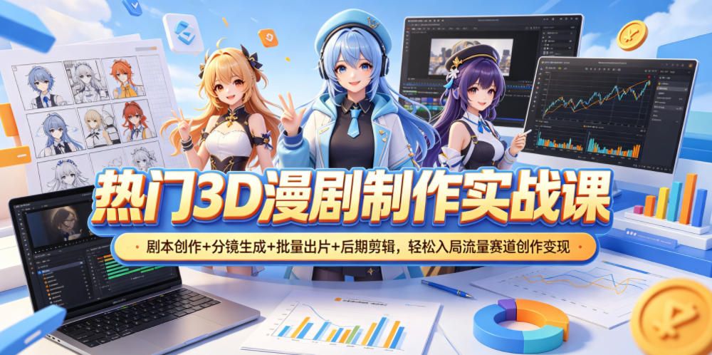 热门3D漫剧制作实战课,剧本创作+分镜生成+批量出片+后期剪辑,轻松入局流量赛道创作变现-蜗牛学社