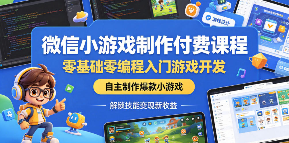 微信小游戏制作付费课程,零基础零编程入门游戏开发,自主制作爆款小游戏,解锁技能变现新收益-蜗牛学社