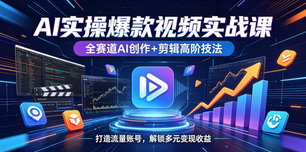 AI实操爆款视频实战课,全赛道AI创作+剪辑高阶技法,打造流量账号,解锁多元变现收益-蜗牛学社