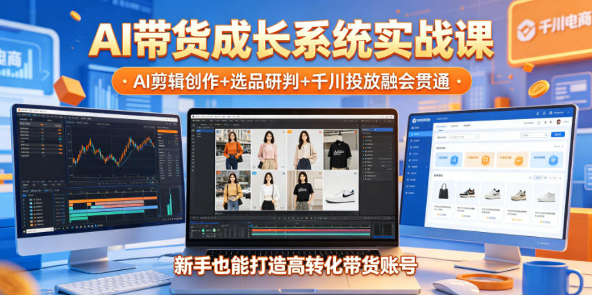 AI带货成长系统实战课,AI剪辑创作+选品研判+千川投放融会贯通,新手也能打造高转化带货账号(更新2026年)-蜗牛学社