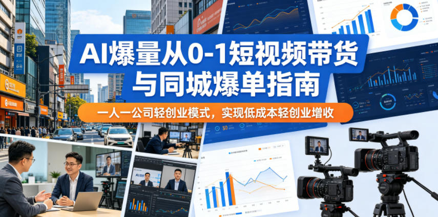 AI爆量从0-1短视频带货与同城爆单指南，一人一公司轻创业模式，实现低成本轻创业增收-蜗牛学社