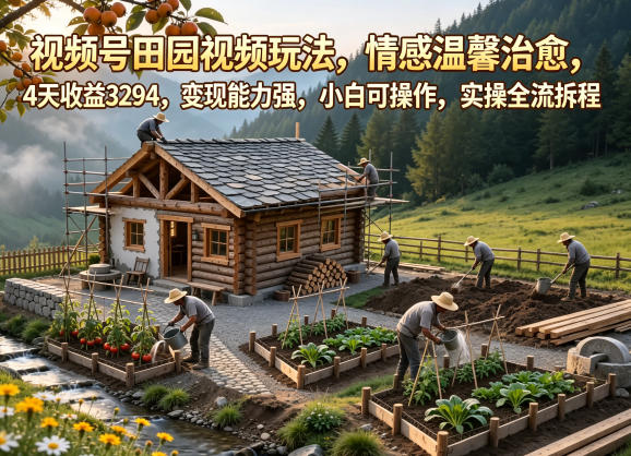 视频号田园视频玩法，情感温馨治愈，4天收益3294，变现能力强，小白可操作，实操全流程拆解-蜗牛学社