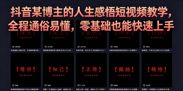 抖音某博主的灰太狼人生感悟短视频教学，全程通俗易懂，零基础也能快速上手-蜗牛学社