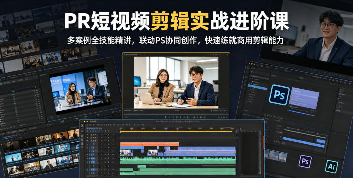 PR短视频剪辑实战进阶课，多案例全技能精讲，联动PS协同创作，快速练就商用剪辑能力-蜗牛学社