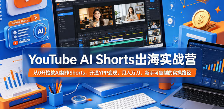 YouTube AI Shorts出海实战营，从0开始教AI制作Shorts，开通YPP变现，月入万刀，新手可复制的实操路径-蜗牛学社