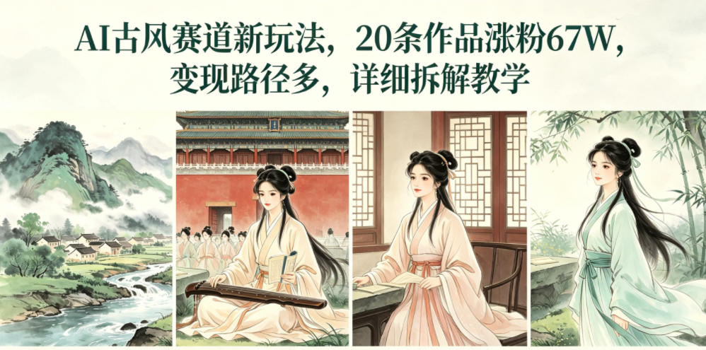 AI古风赛道新玩法，20条作品涨粉67W，变现路径多，详细拆解教学-蜗牛学社