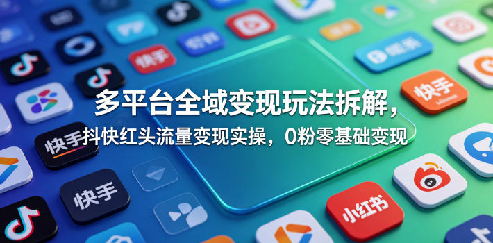 多平台全域变现玩法拆解,抖快红头流量变现实操,0粉零基础变现-蜗牛学社