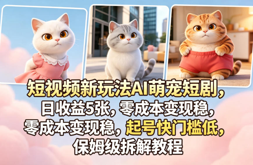 短视频新玩法AI萌宠短剧，日收益5张，零成本变现稳，起号快门槛低，保姆级拆解教程-蜗牛学社