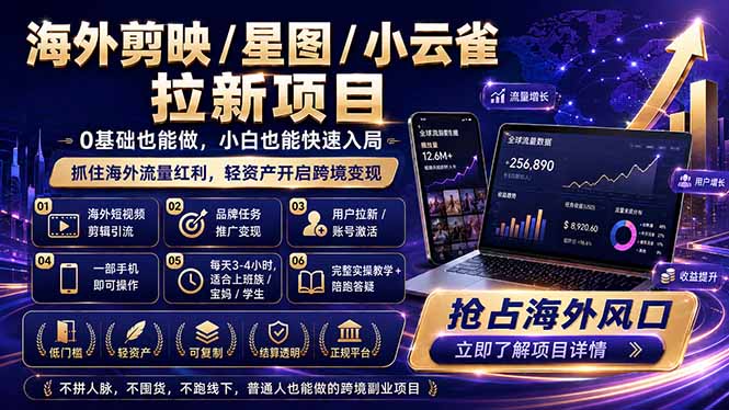 海外剪映 / 星图 / 小云雀拉新项目 普通人也能上手的跨境流量变现副业-蜗牛学社