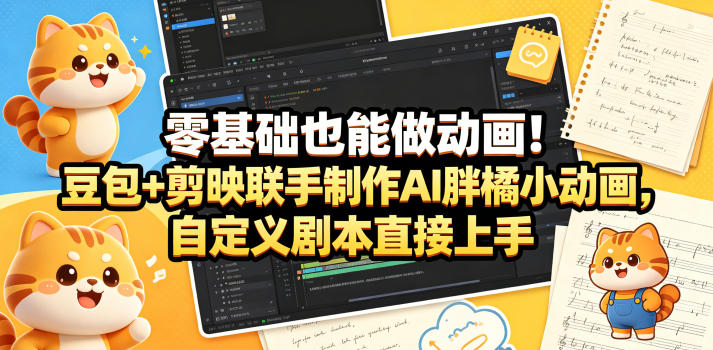 零基础也能做动画！豆包+剪映联手制作AI胖橘小动画，自定义剧本直接上手-蜗牛学社