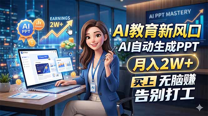 AI教育新风口，AI自动生成PPT，月入2W+，无脑赚，告别打工-蜗牛学社