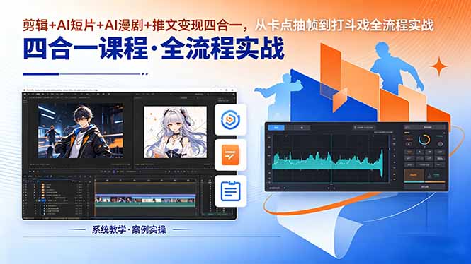 剪辑+AI短片+AI漫剧+推文变现四合一,从卡点抽帧到打斗戏全流程实战-蜗牛学社