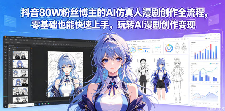 抖音80W粉丝博主的AI仿真人漫剧创作全流程，零基础也能快速上手，玩转AI漫剧创作变现-蜗牛学社