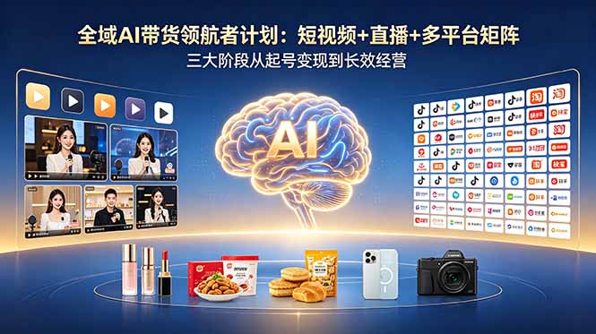 全域AI带货领航者计划:短视频+直播+多平台矩阵,三大阶段从起号变现到长效经营-蜗牛学社