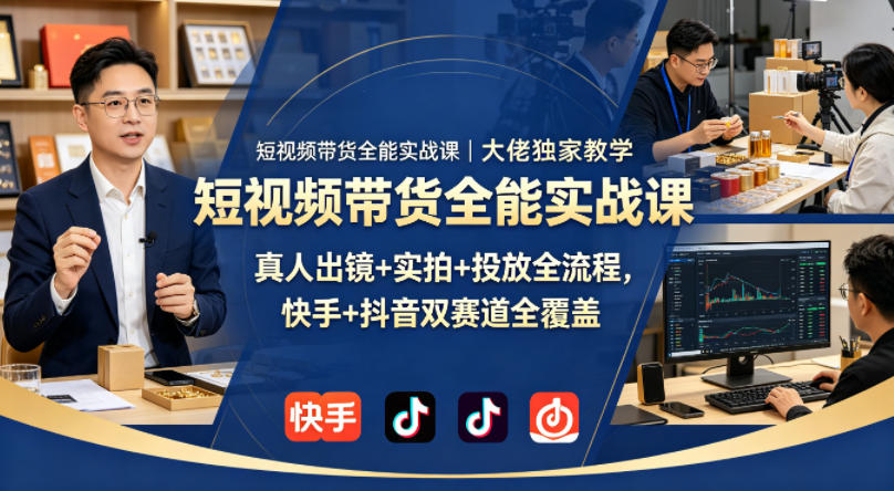 短视频带货全能实战课｜大佬独家教学，真人出镜+实拍+投放全流程，快手+抖音双赛道全覆盖-蜗牛学社