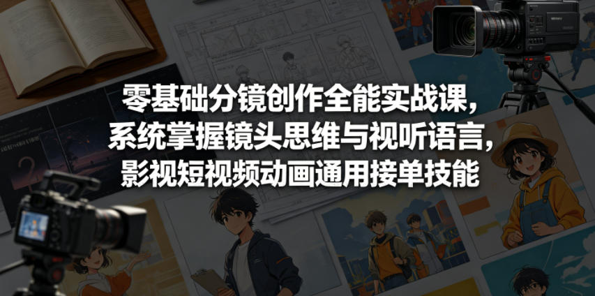 零基础分镜创作全能实战课，系统掌握镜头思维与视听语言，影视短视频动画通用接单技能-蜗牛学社
