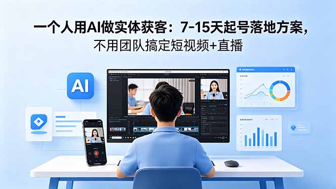 一个人用AI做实体获客：7-15天起号落地方案，不用团队搞定短视频+直播-蜗牛学社