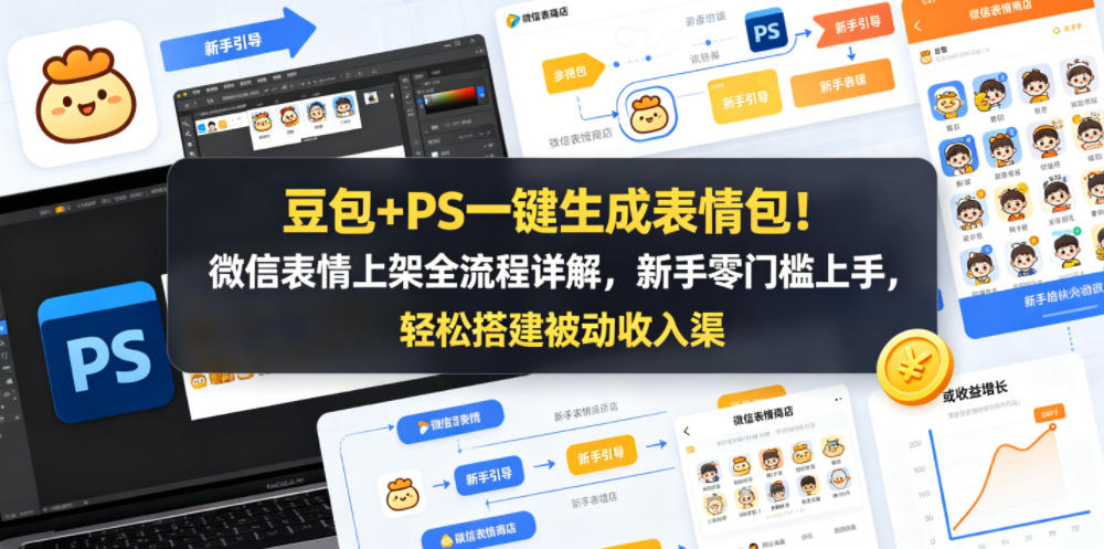 豆包+PS一键生成表情包！微信表情上架全流程详解，新手零门槛上手，轻松搭建被动收入渠道-蜗牛学社