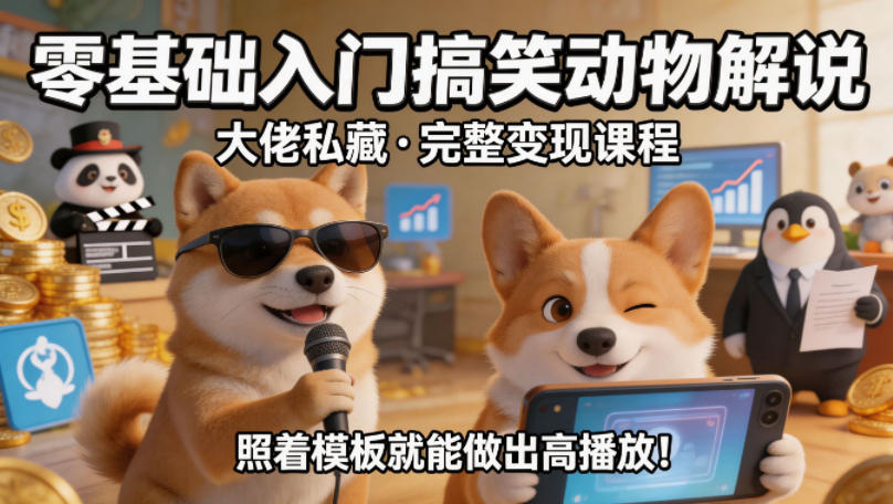 零基础入门搞笑动物解说，大佬私藏完整变现课程，照着模板就能做出高播放-蜗牛学社