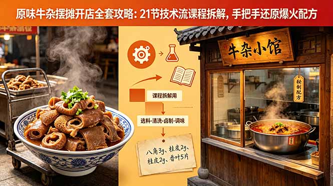 原味牛杂摆摊开店全套攻略:21节技术流课程拆解,手把手还原爆火配方-蜗牛学社