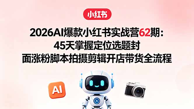 2026AI爆款小红书实战营62期:45天掌握定位选题封面涨粉脚本拍摄剪辑开店带货全流程-蜗牛学社