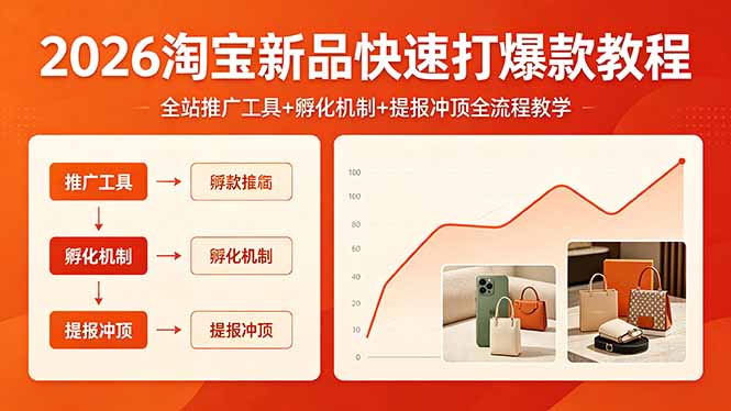 2026淘宝新品快速打爆款教程，全站推广工具+孵化机制+提报冲顶全流程教学-蜗牛学社