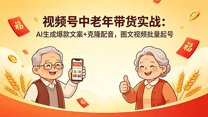视频号中老年带货实战：AI生成爆款文案+克隆配音，图文视频批量起号-蜗牛学社