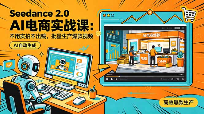 Seedance 2.0 AI电商实战课：不用实拍不出镜，批量生产爆款视频打爆GMV-蜗牛学社