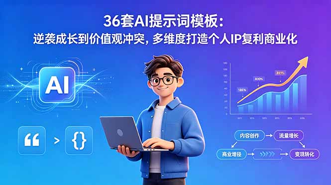 36套AI提示词模板：逆袭成长到价值观冲突，多维度打造个人IP复利商业化-蜗牛学社
