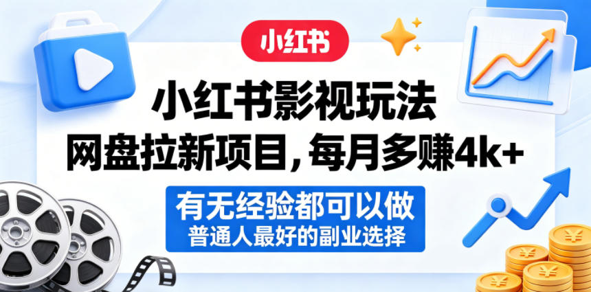 小红书影视玩法网盘拉新项目，每月多賺4k+，有无经验都可以做，普通人最好的副业选择-蜗牛学社