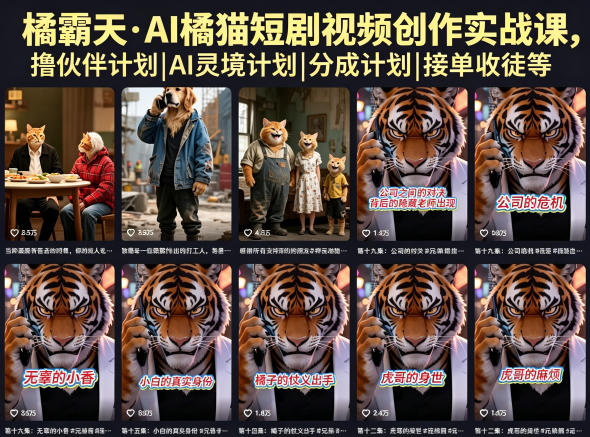 橘霸天·AI橘猫短剧视频创作实战课，撸伙伴计划|AI灵境计划|分成计划|接单收徒等-蜗牛学社