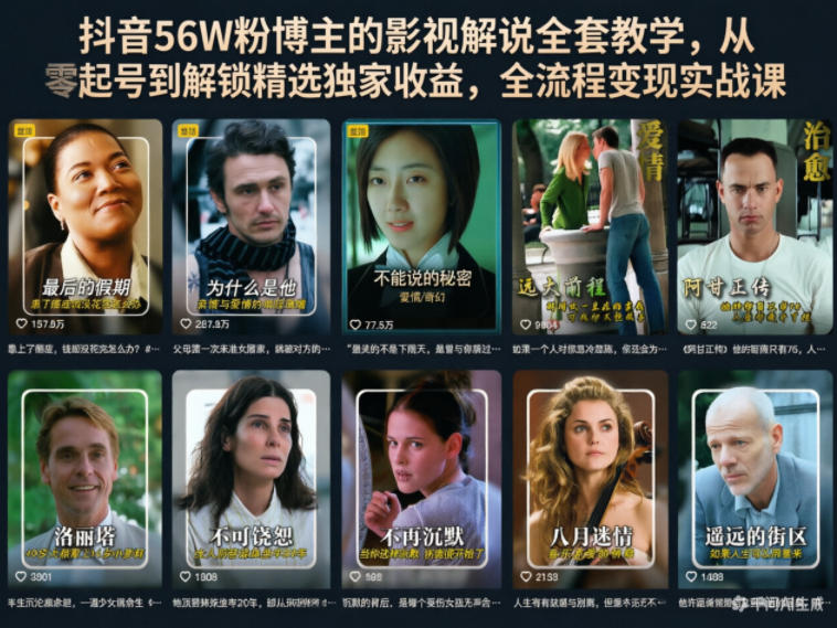 抖音56W粉博主的影视解说全套教学,从零起号到解锁精选独家收益,全流程变现实战课-蜗牛学社