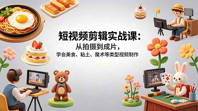 短视频剪辑实战课：从拍摄到成片，学会美食、粘土、魔术等类型视频制作-蜗牛学社