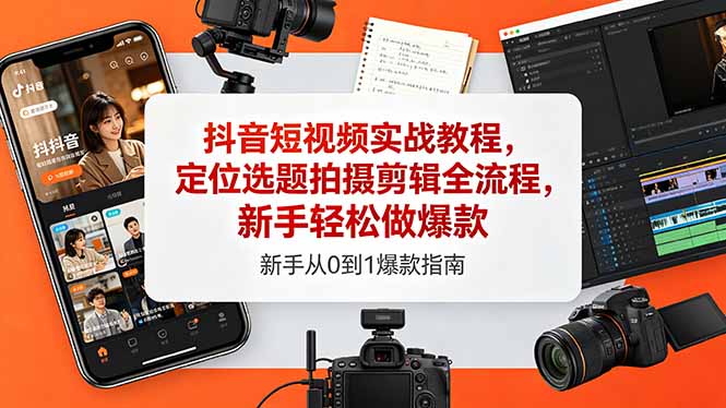 抖音短视频实战教程，定位选题拍摄剪辑全流程，新手轻松做爆款-蜗牛学社