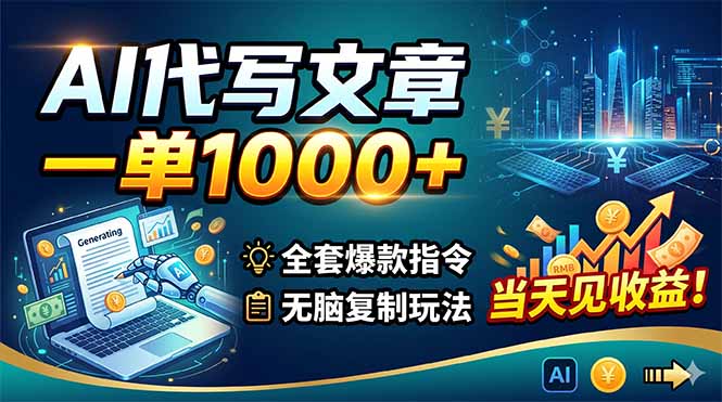 AI代写文章，一单1000+，全套爆款指令+无脑复制玩法，当天见收益！-蜗牛学社
