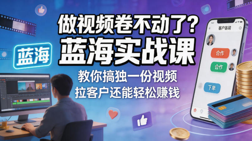 做视频卷不动了？蓝海实战课教你搞独一份视频，拉客户还能轻松賺钱！【原创双语字幕】-蜗牛学社