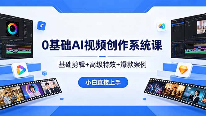 0基础AI视频创作系统课，基础剪辑+高级特效+爆款案例，小白直接上手-蜗牛学社