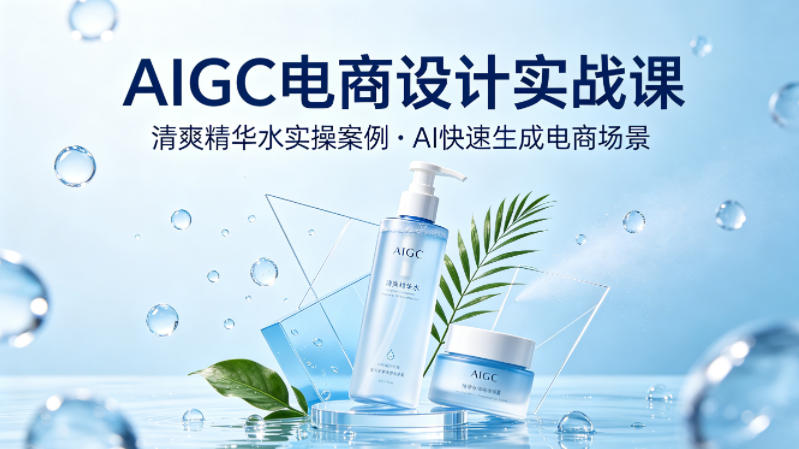 AIGC电商设计实战课，以清爽精华水为实操案例，教你用AI快速生成电商场景-蜗牛学社
