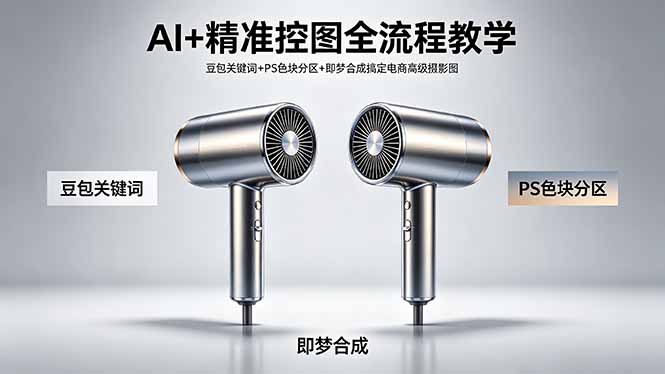 AI+精准控图全流程教学 豆包关键词+PS色块分区+即梦合成搞定电商高级摄影图-蜗牛学社