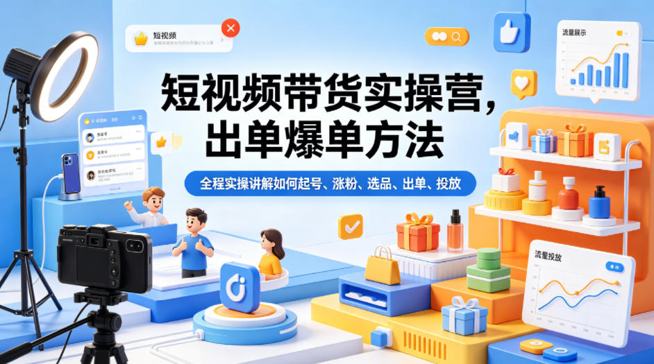 短视频带货实操营，出单爆单方法，全程实操讲解如何起号、涨粉、选品、出单、投放(更新0515)-蜗牛学社