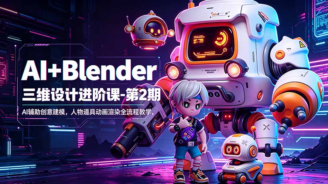 AI+Blender三维设计进阶课-第2期：AI辅助创意建模，人物道具动画渲染全流程教学-蜗牛学社