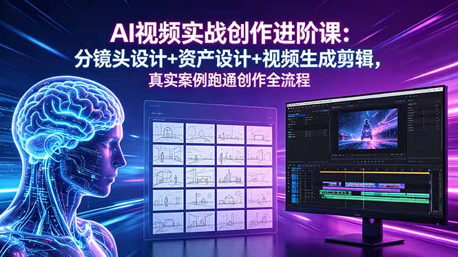 AI视频实战创作进阶课:分镜头设计+资产设计+视频生成剪辑,真实案例跑通创作全流程-蜗牛学社