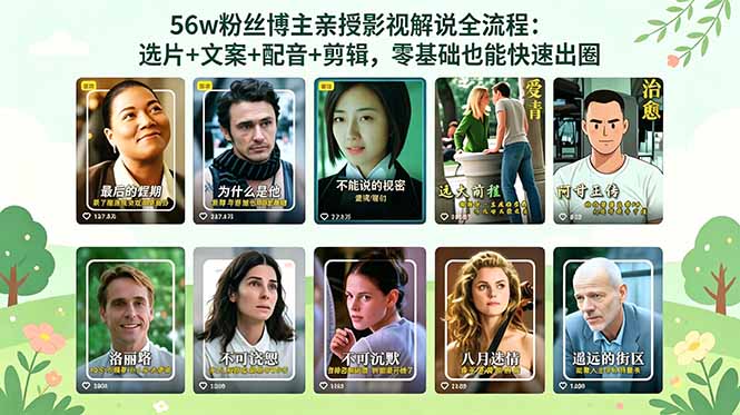 56万粉丝博主亲授影视解说全流程:选片+文案+配音+剪辑,零基础也能快速出圈-蜗牛学社