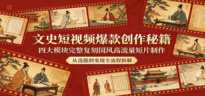 文史短视频爆款创作秘籍：四大模块完整复刻国风高流量短片制作-蜗牛学社